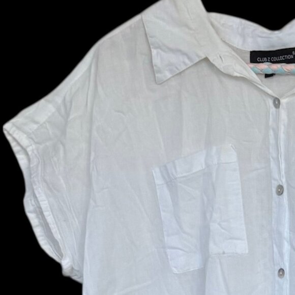 Club Z White Button Up Shirt Dress Cover Up M Embroidery Crochet Beachy Coastal - Picture 7 of 10